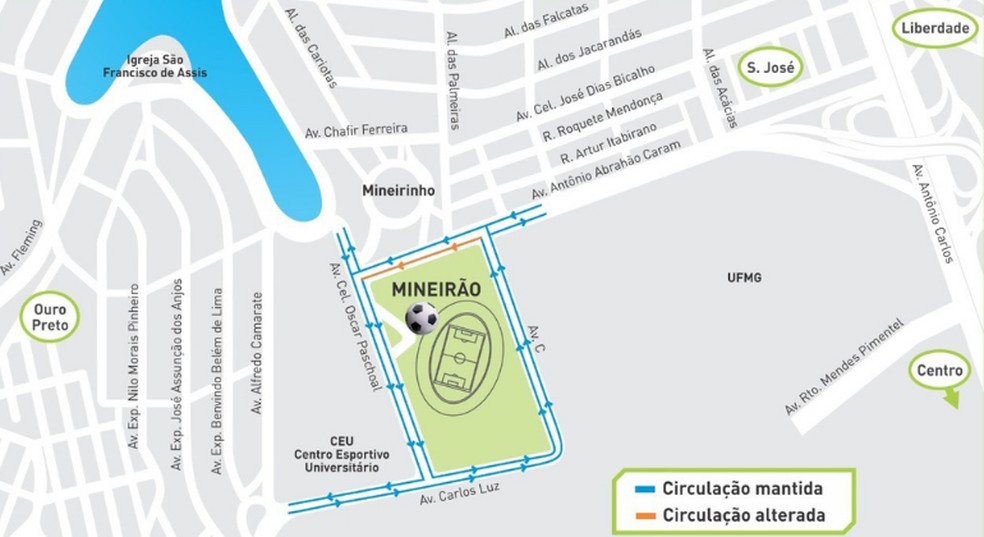 Como ficará o Trânsito na Pampulha, em BH, durante jogo do Cruzeiro no Mineirão em 25/11 Quinta-feira?