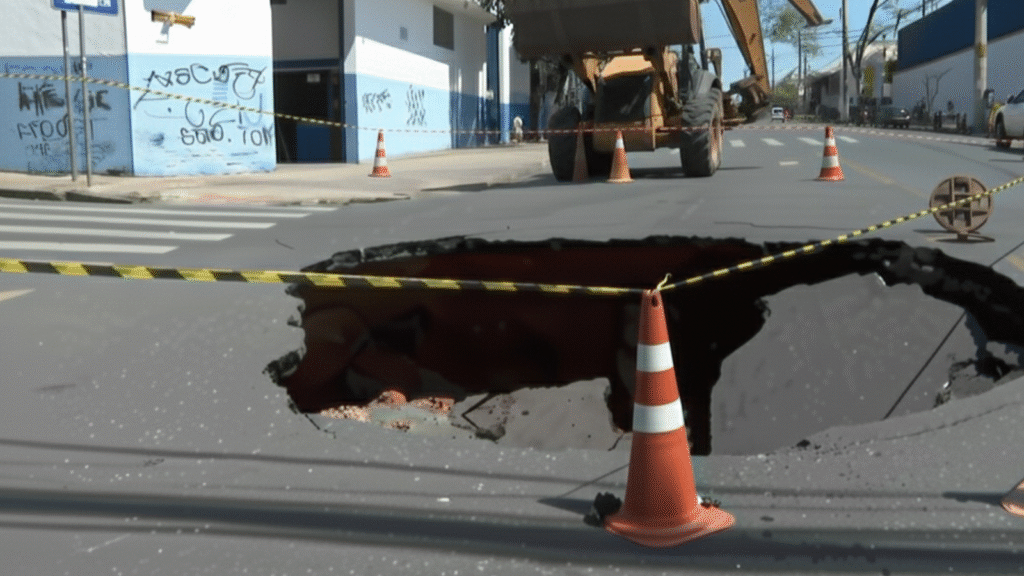 Cratera se abre em rua da Pampulha, em Belo Horizonte